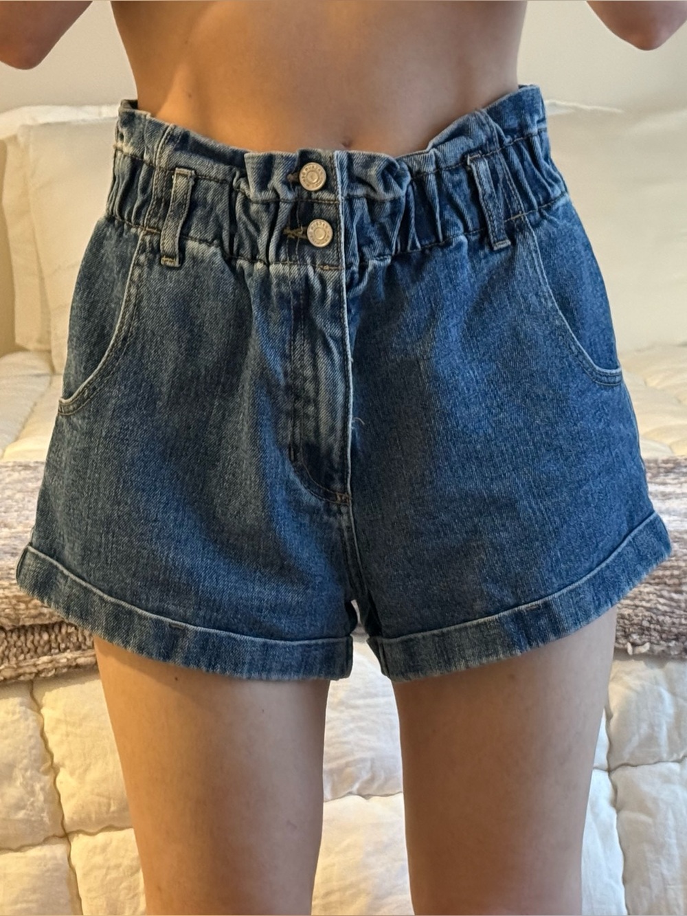 PacSun High-Rise Paperbag Denim Shorts - Blue